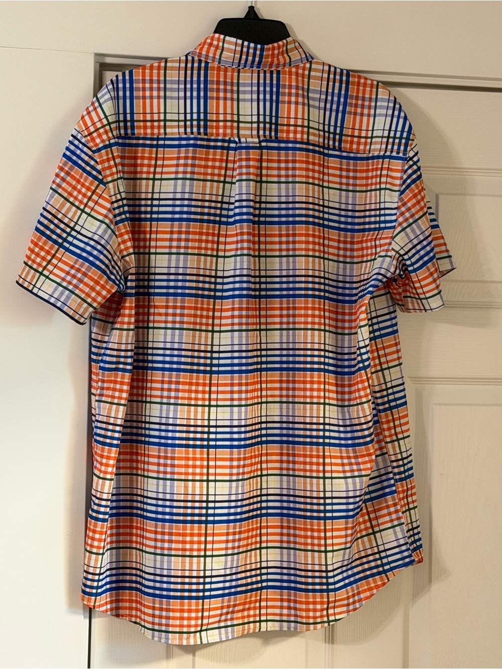 Men's Alex Vando Short-Sleeve Stretch Plaid Button-Down Shirt Orange & Blue XXL - Picture 2 of 5